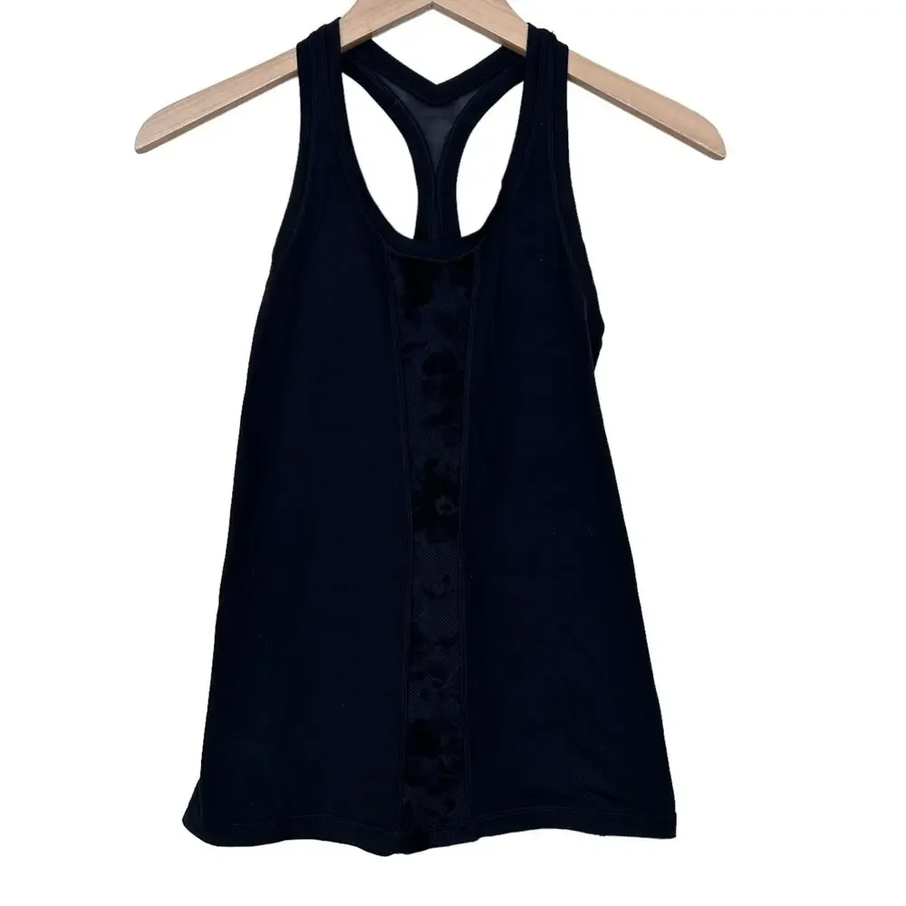 Lululemon Black Flocked Cool Racerback Tank Top Sz XS